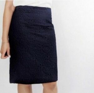 J. Crew Floral Eylet Navy Blue Pencil Skirt
